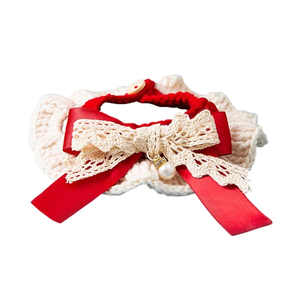 Comfortable Maxbell Wool Knitted Christmas Cat Collar Scarf Neck Jewelry Necklace Bowknot S Versatile
