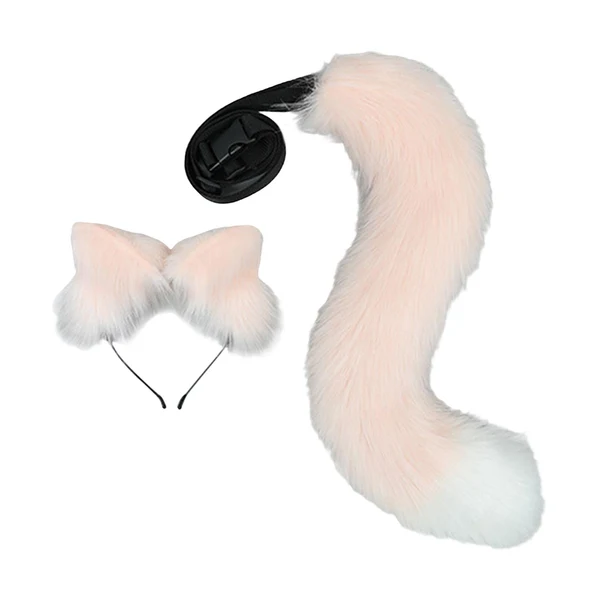 Casual Maxbell 2Pcs Plush Fox Ears and Tail Set Faux Fur Long Tails Cosplay Party Prop Pink Minimalist