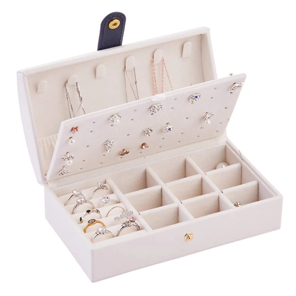 Sophisticated Fullgaden Jewelry Box Necklace Ring Storage Organizer Double Layer Travel Synthetic Leather Jewel Cabinet Gift Case for Women White Environmentally Friendly