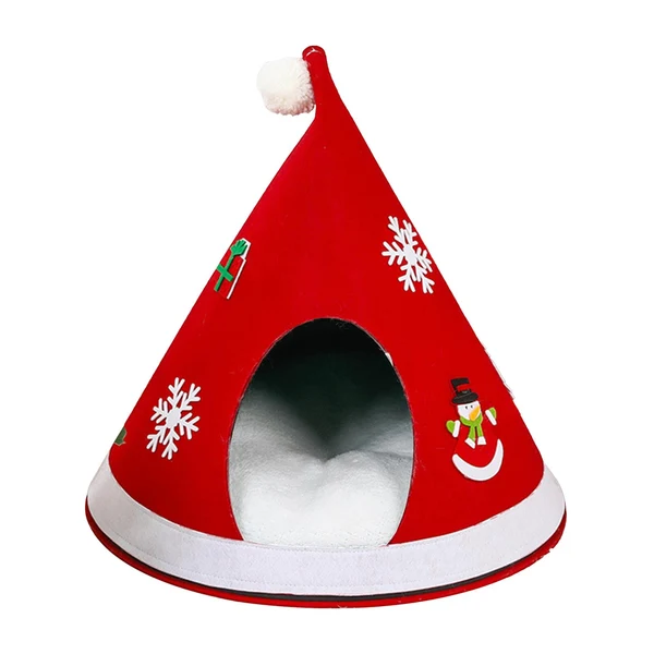 Exclusive Maxbell Christmas Cat Sleeping Bed Warm Nest Kitten Cave Tent Dog Bed Pet Cat House Red Quality