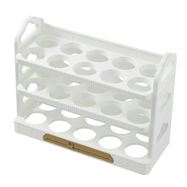 Convenient Maxbell 3 Tier Egg Holder with Handle Eggs Tray Bins for Cabinet Countertop White Premium