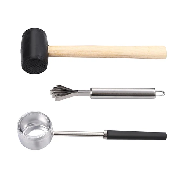 High-Performance Maxbell 3Pcs Coconut Opener Tool Set Durable Stainless Steel Opener Non Slip Handle Green