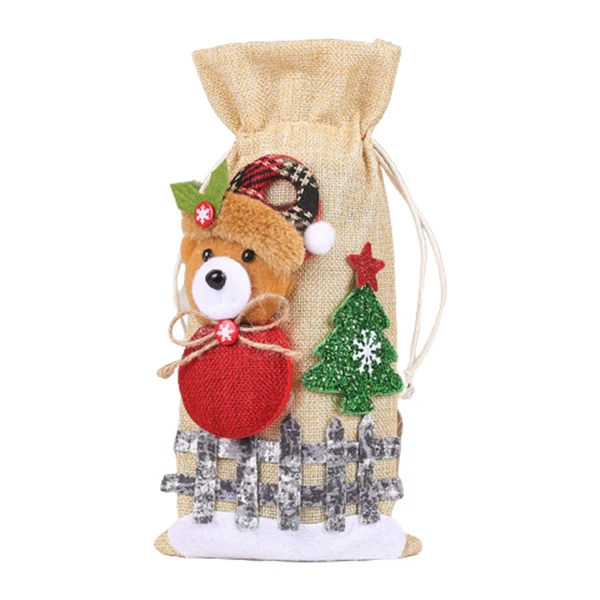 High-Grade Maxbell Christmas Bottle Gift Bags Washable Reusable for Housewarming Gift Home Bear Soft