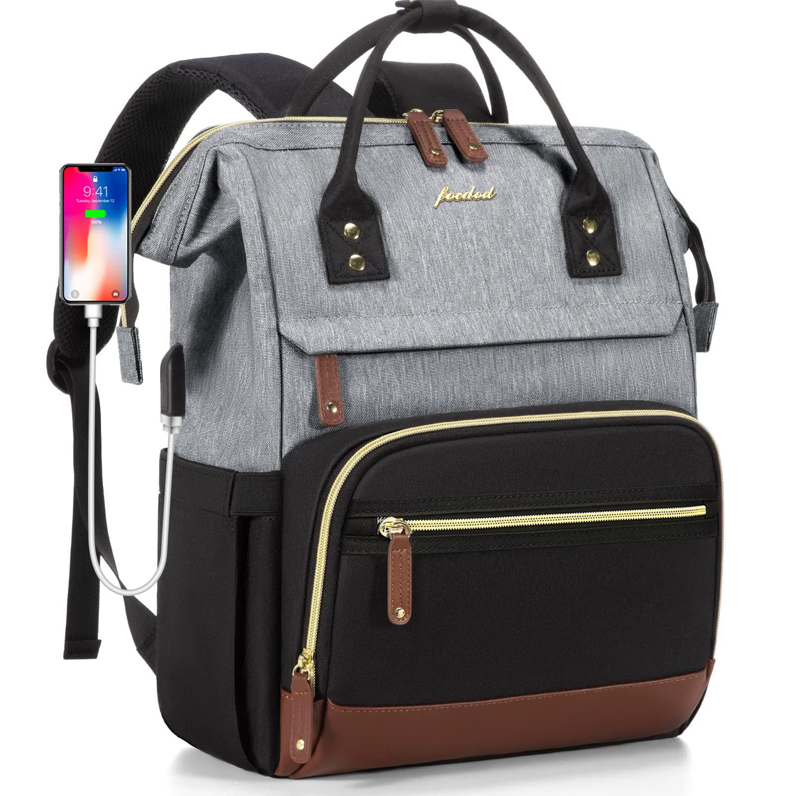 Versatile Focdod Women Laptop Backpack Work Bag 17 inch Travel Computer Backpacks for Nurse Teacher Waterproof College Bookbag with USB Charger Anti-theft Casu Solid