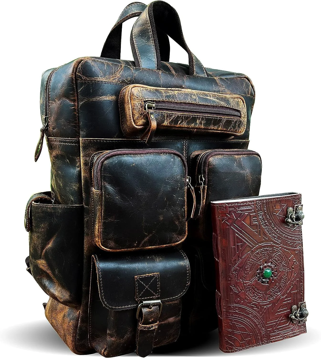 Crafted Buffalo Leather Backpack Multi Pockets Daypack Travel Laptop Bag for Men Women Original Design