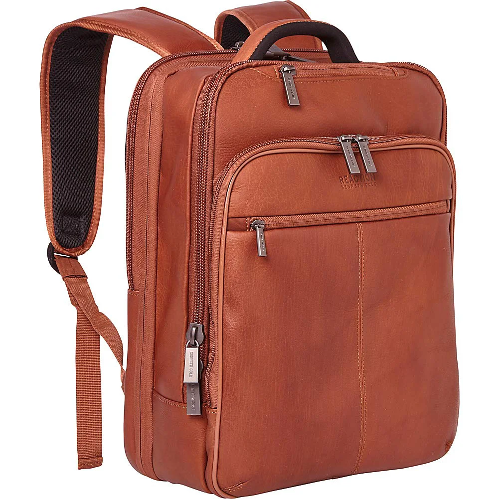 Dependable Kenneth Cole REACTION Colombian Leather 16 Manhattan Slim Laptop Travel Backpack Cognac Authentic