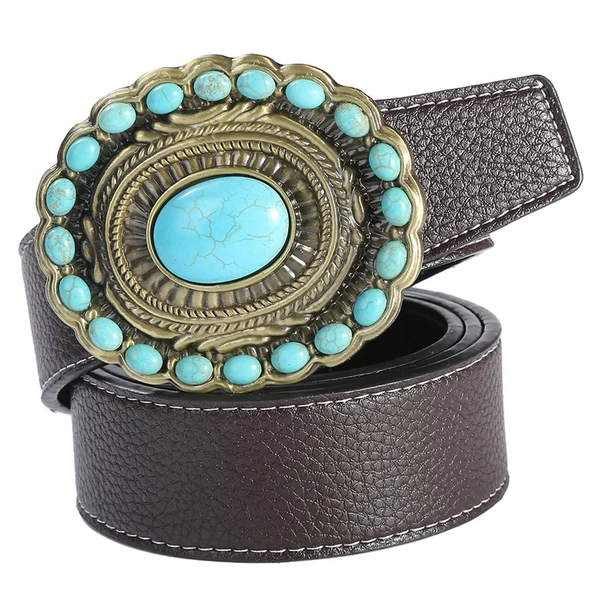 Innovative Maxbell Men's Belt Vintage Turquoise Buckle Indian Style 1-1 2 38mm Wide Fashion Coffee Consistent