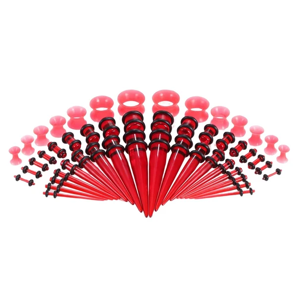 Excellent Maxbell 50Pcs Gauges Kit Acrylic Taper Plug Tunnels 14G-00G Red Detailed