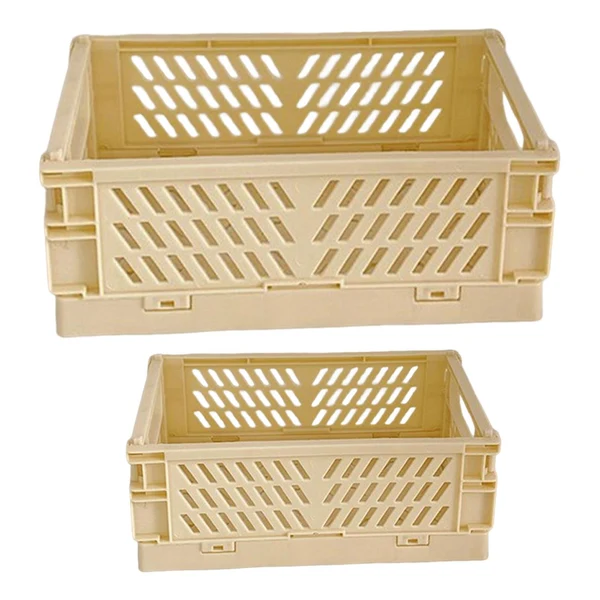 Easy-to-Use Maxbell 2x Folding Storage Basket Storage Crate with Handle for Bedroom Desk Yellow Powerful