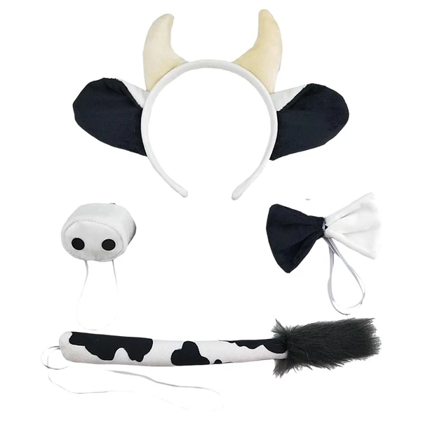 High-Grade Maxbell 4 Pieces Animal Cow Costume Set Ears Headband Nose Bowtie Tail for Kids Black World-Class