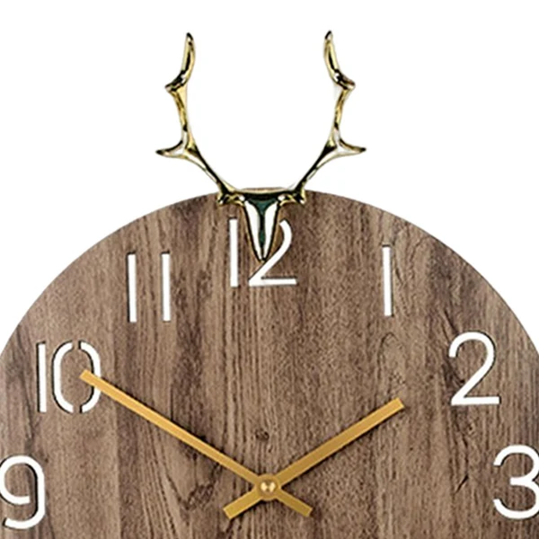 Certified Wall Clock 12 Deer Head Figurine Modern Pendulum Clock for Bedroom Brown Advanced