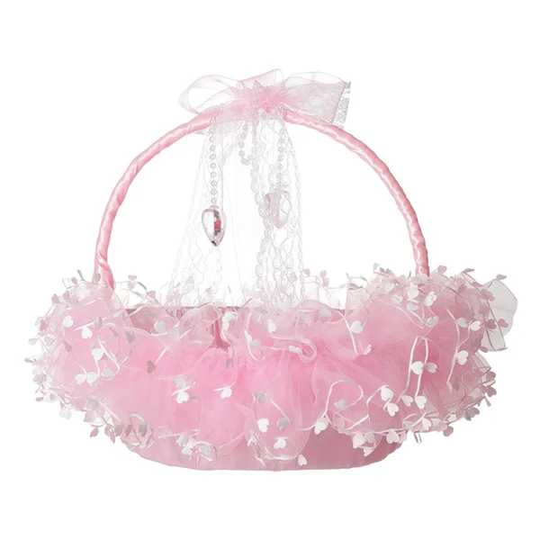 Exclusive Maxbell Flower Girl Basket Bowknot Flower Candy Baskets 8'' x 8'' Decor for Holiday Pink Smooth
