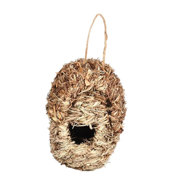 High-Grade Maxbell Straw Hand Woven Bird Cage Roosting Shelter Hanging Bird House for Finch Enhanced