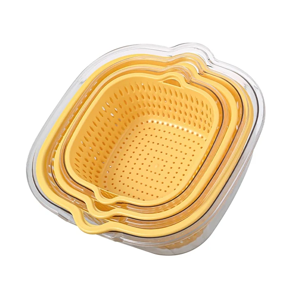Contemporary Maxbell Double Layer Drain Basket Side Buckle Strong and Sturdy for Washing Mixing Yellow Original