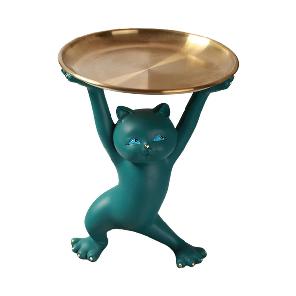 Verified Maxbell Resin Cat Figure with Tray Animal Crafts for Party Bar Bedroom Green Minimalist