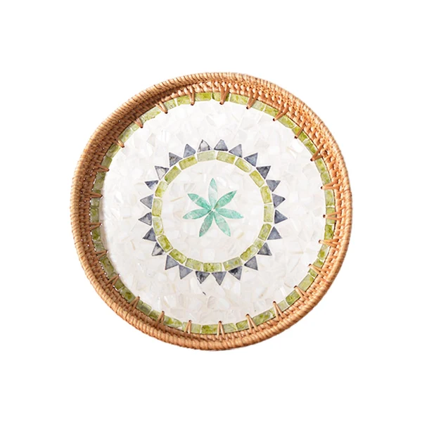 Reliable Maxbell Rattan Storage Tray Round Basket Serving Tray Home for Parties Dinner Snacks 30cm Effective