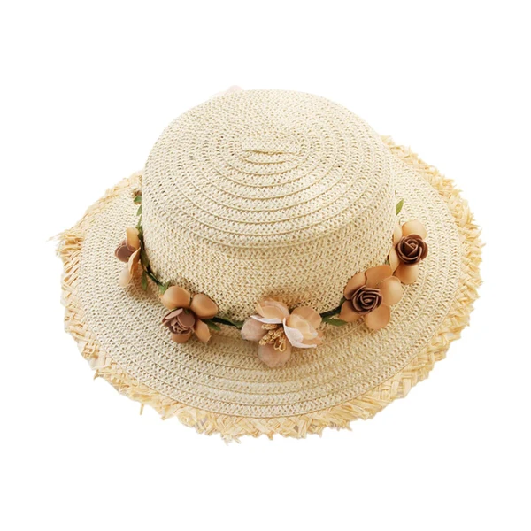 Breathable Maxbell Women Summer Straw Caps Foldable Party hat Protection for Beach Outdoor Beige Solid