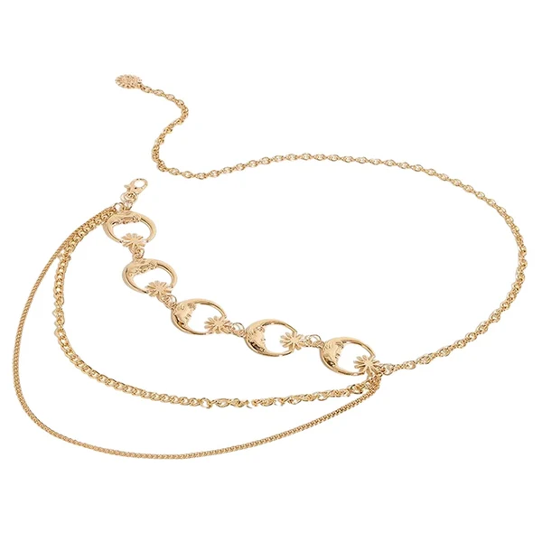 Powerful Maxbell Stylish Waist Chain Belt for Women 2 Layer Party Adjustable Pants Chain Belt StyleB Golden Authentic