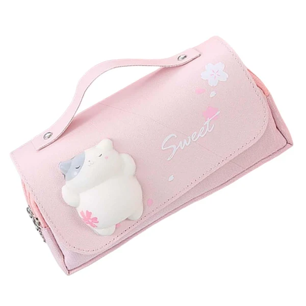 Refined Maxbell Three Layer Pencil Case Cute Hand Held Portable for College Examination Kids Pink First-Class