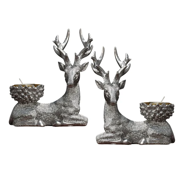 Authentic Maxbell Maxbell Candle Holders Candlestick Tealight Candelabras Fireplace Elk Resin Statue Silver World-Class