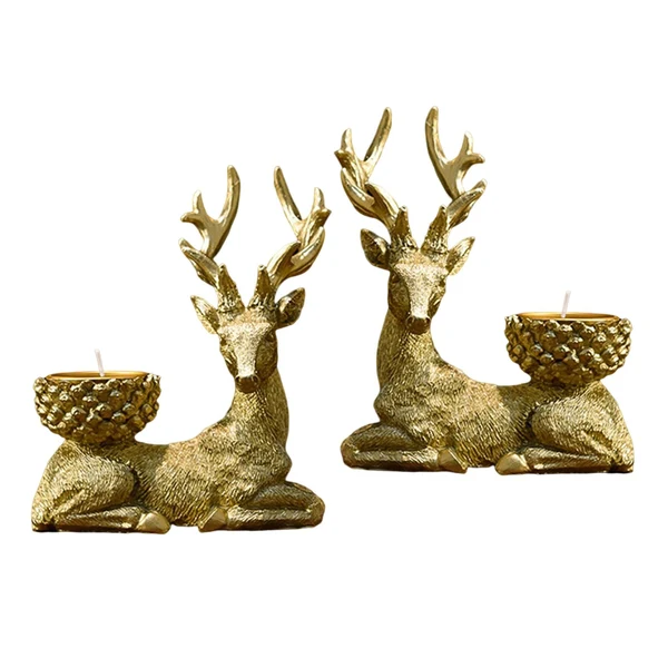 Easy-to-Use Maxbell Maxbell Candle Holders Candlestick Tealight Candelabras Fireplace Elk Resin Statue Gold Fast