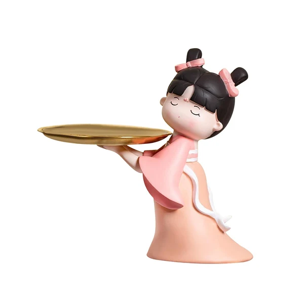 Eco-Friendly Maxbell Elegant Chinese Girl Statue Storage Tray Ornaments Organizer Multipurpose Pink Proven