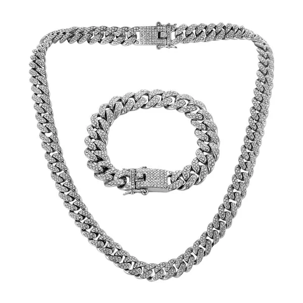 High-Performance Maxbell Punk Cuban Chain for Men Necklace Bracelet Jewelry Pendant Gift Silver Secure