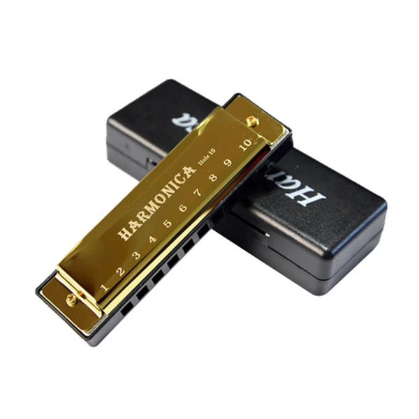 Classic Maxbell Blues Harmonica Diatonic Harp Mouth Organ 10 Hole Musical Instrument Golden Flexible