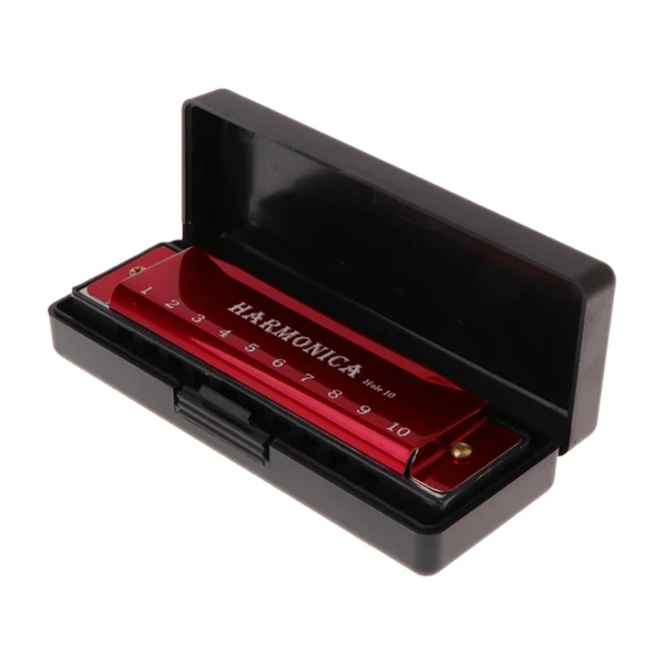 Unique Maxbell Blues Harmonica Diatonic Harp Mouth Organ 10 Hole Musical Instrument Red Solid