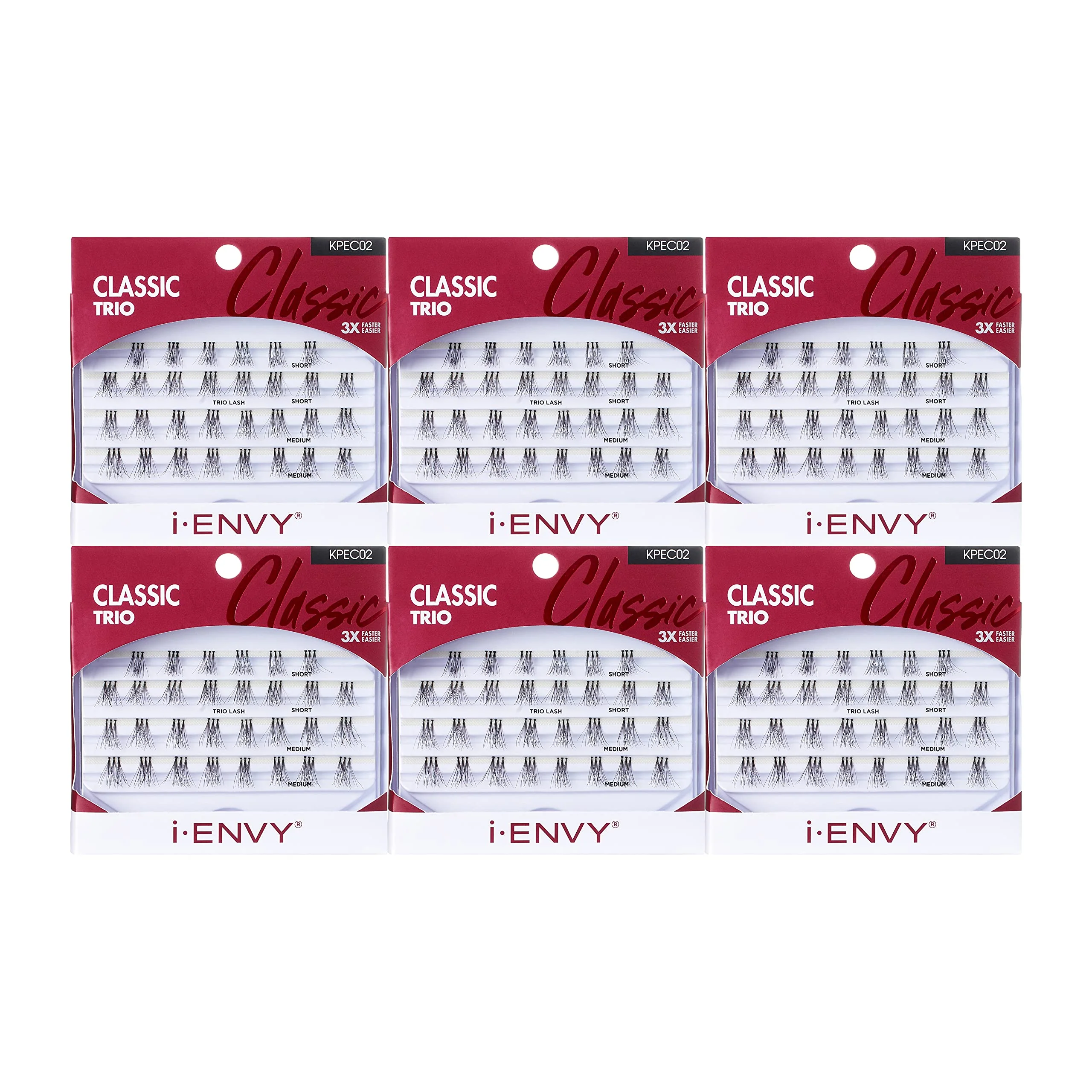 Artisan i-ENVY by KISS Trio Lash Classic Medium 30 Lashes Pack of 6 Natural Style 3X Faster Easier Application Responsible