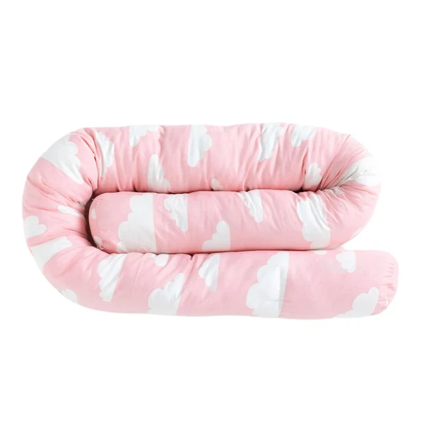 Solid Maxbell Cotton Snake Shaped Long Pillow Cushion For Crib and Bed Pink Clouds Refined
