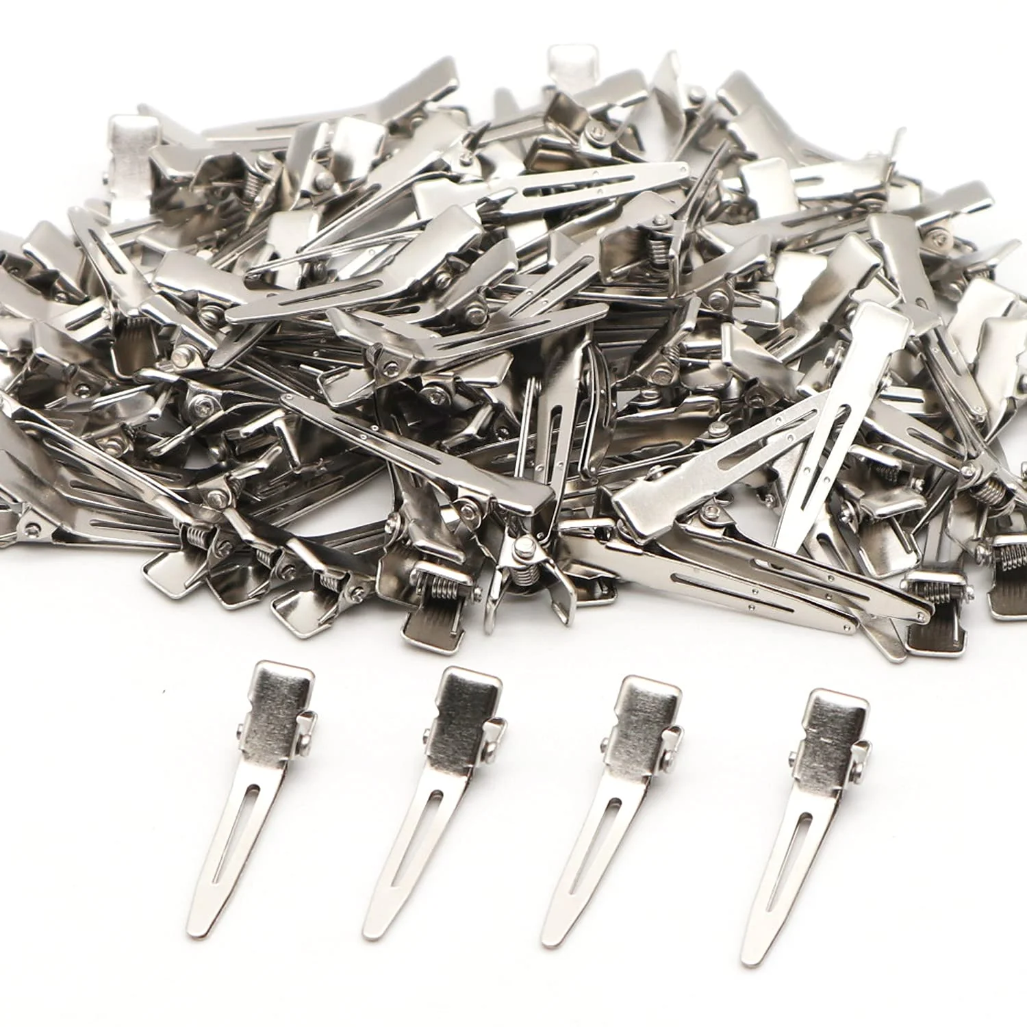 Artisan 100pcs 4.5cm Single Prong Curl Clips - Silver Metal Alligator Hair Pins for Hair Extension Unique
