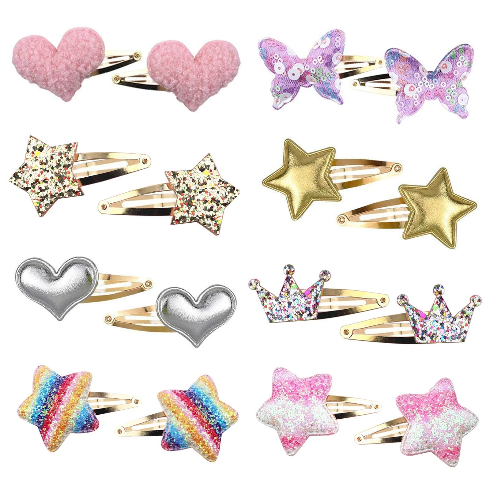 Unique 8 Pairs 16 Pack Hair Clips for Girls Gingbiss Butterfly Metal Snap Hair Clips Cute Girls Barrettes Heart Shaped Hair Clips Accessories for Kids Certified