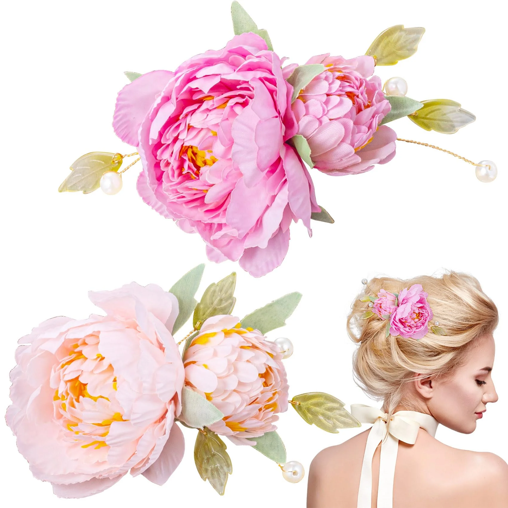 First-Class HINZIC 2pcs Silk Flower Hair Clips for Women 2 in 1 Flower Brooch Pearl Floral Hair Pins Barrettes for Women Girls Brides Party Wedding Decor Hair Fast