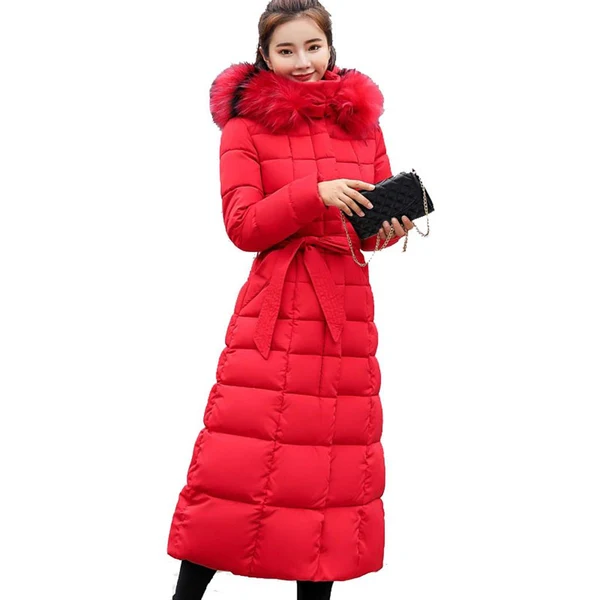 Fast Maxbell Faux Fur Hooded Long Down Puffer Womens Coat Zipper Quilted Jacket Red M Contemporary