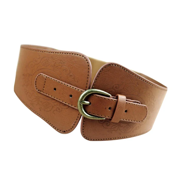 Natural Maxbell Fashion Elastic Waist Belt for Dresses Waistband Decorative Pin Buckle Belt Brown Classic