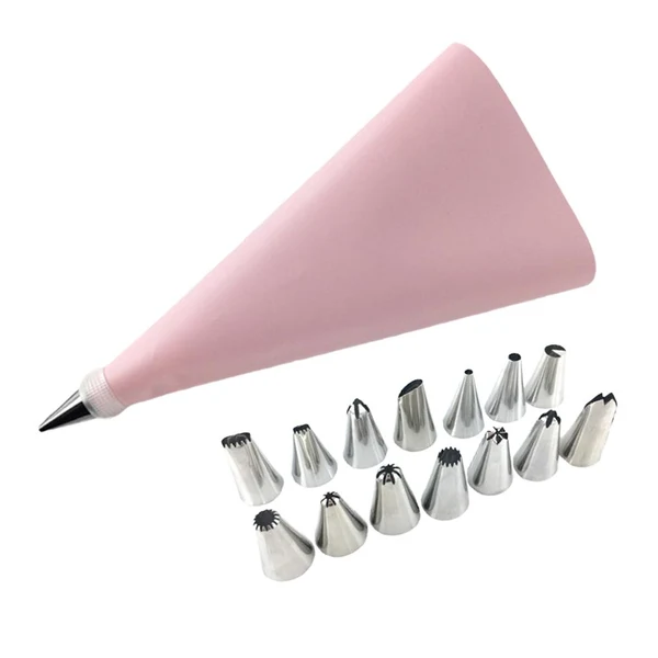 First-Class Maxbell Reusable Piping Pastry Bag with Nozzle Tips Cake Decor DIY Tools Set Pink Verified