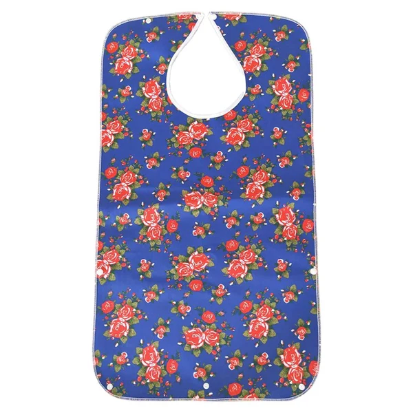 Durable Maxbell Mealtime Waterproof PVC Printing Cotton Adjustable Bib Crumb Adults Blue Convenient