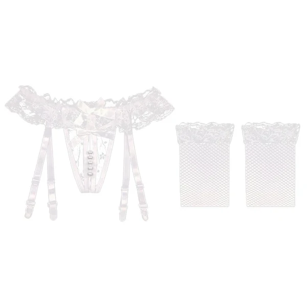 Specialty Maxbell Pearl G String Thongs with Garter Belt Stockings Set White Mesh Stockings Eco-Friendly