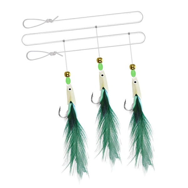 Quality Maxbell 3Pcs Set Carbon Steel Feather Bass Cod Lure Sea Fishing Luminous Hook Green High-Quality