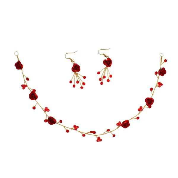 Trendy Maxbell Bridal Crown Headband Fashion Red Rose Earrings Headdress Hair Accessory Professional