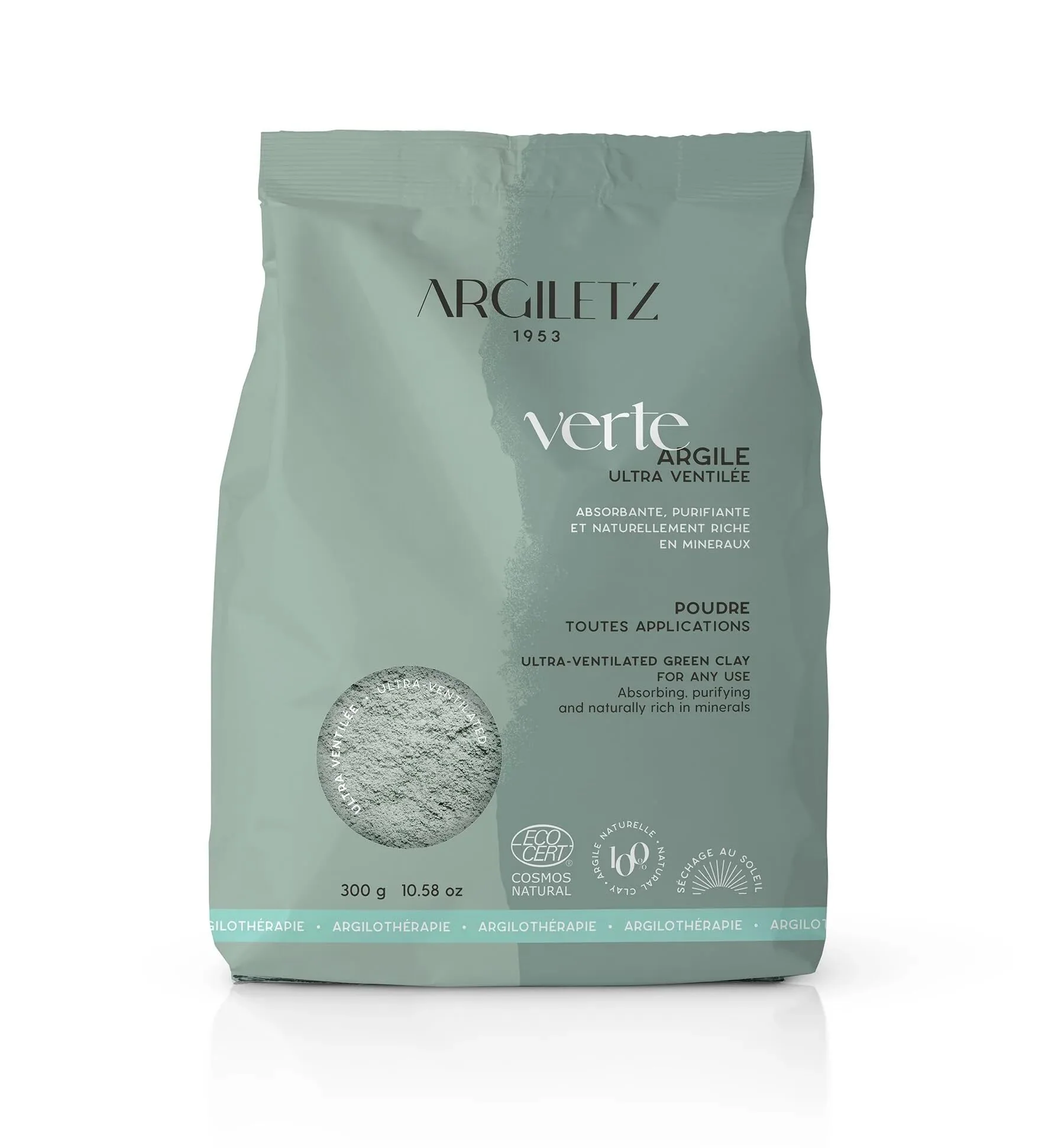 Authentic Argiletz Laboratoires French Green Clay Ultra-Ventilated Sourced and Produced in France 300g 10.5 oz Detailed