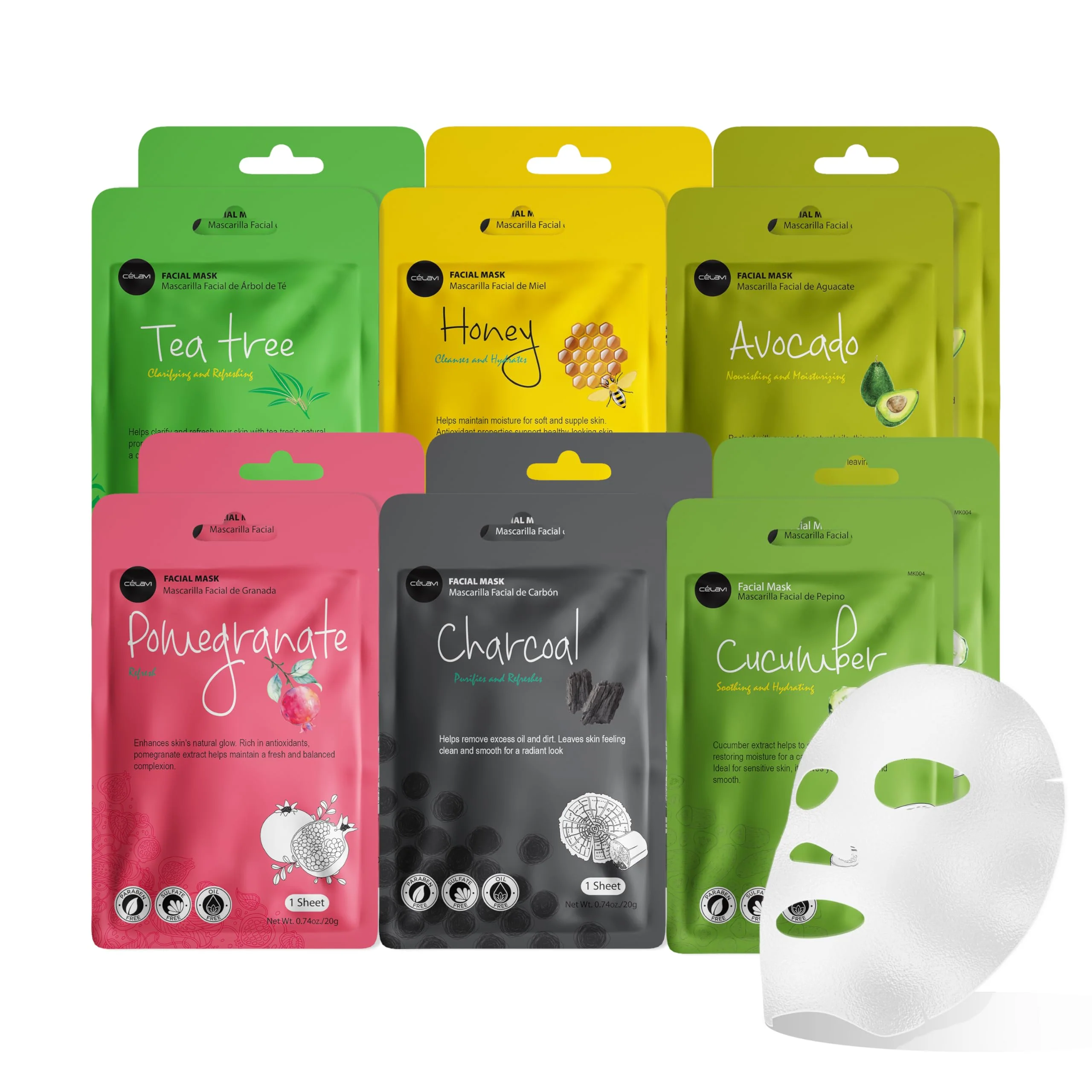 Advanced celavi Essence Facial Face Mask Paper Sheet Korea Skin Care Moisturizing 12 Pack Mix - 2 of Each Optimized