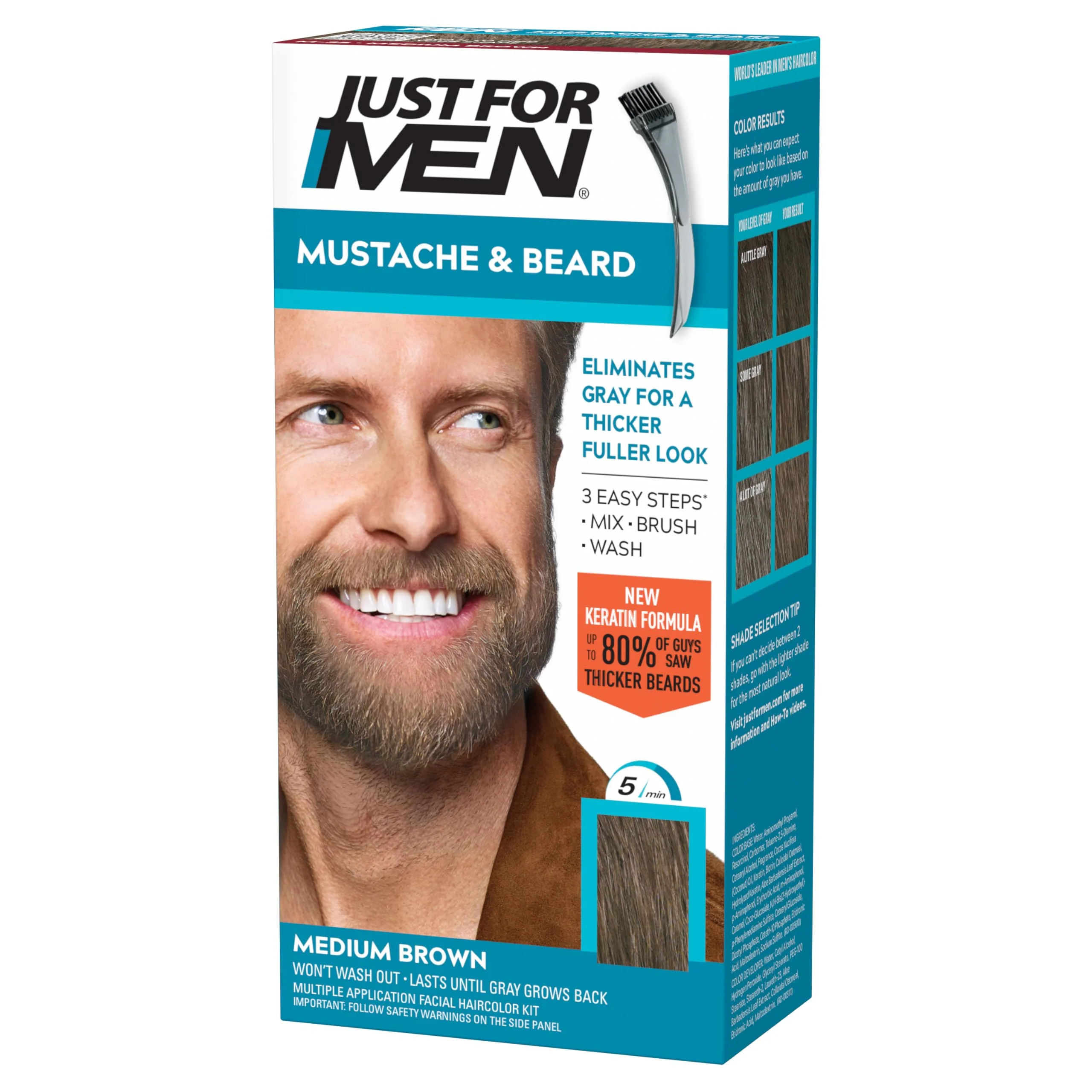 Breathable Just For Men Mustache Beard Beard Coloring for Gray Hair with Brush with Keratin Biotin Aloe and Coconut Oil for Healthy Facial Hair - Medium Verified