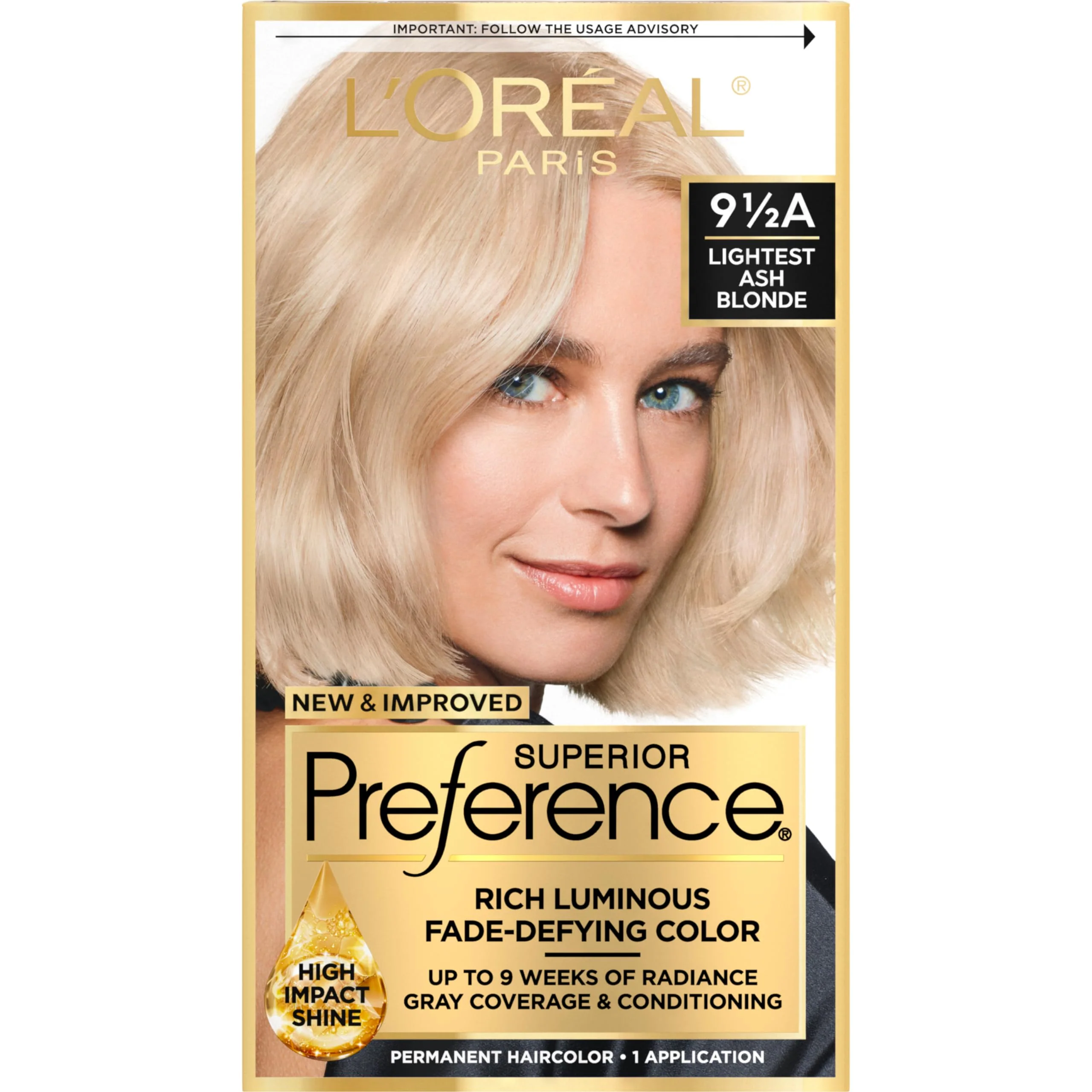 Fine Crafted L'O Paris Superior Preference Luminous Fade-Defying Permanent Hair Color Hair Dye For Up to 9 Weeks of Radiance Lightest Ash Blonde 9.5A 1 Hair Reusable