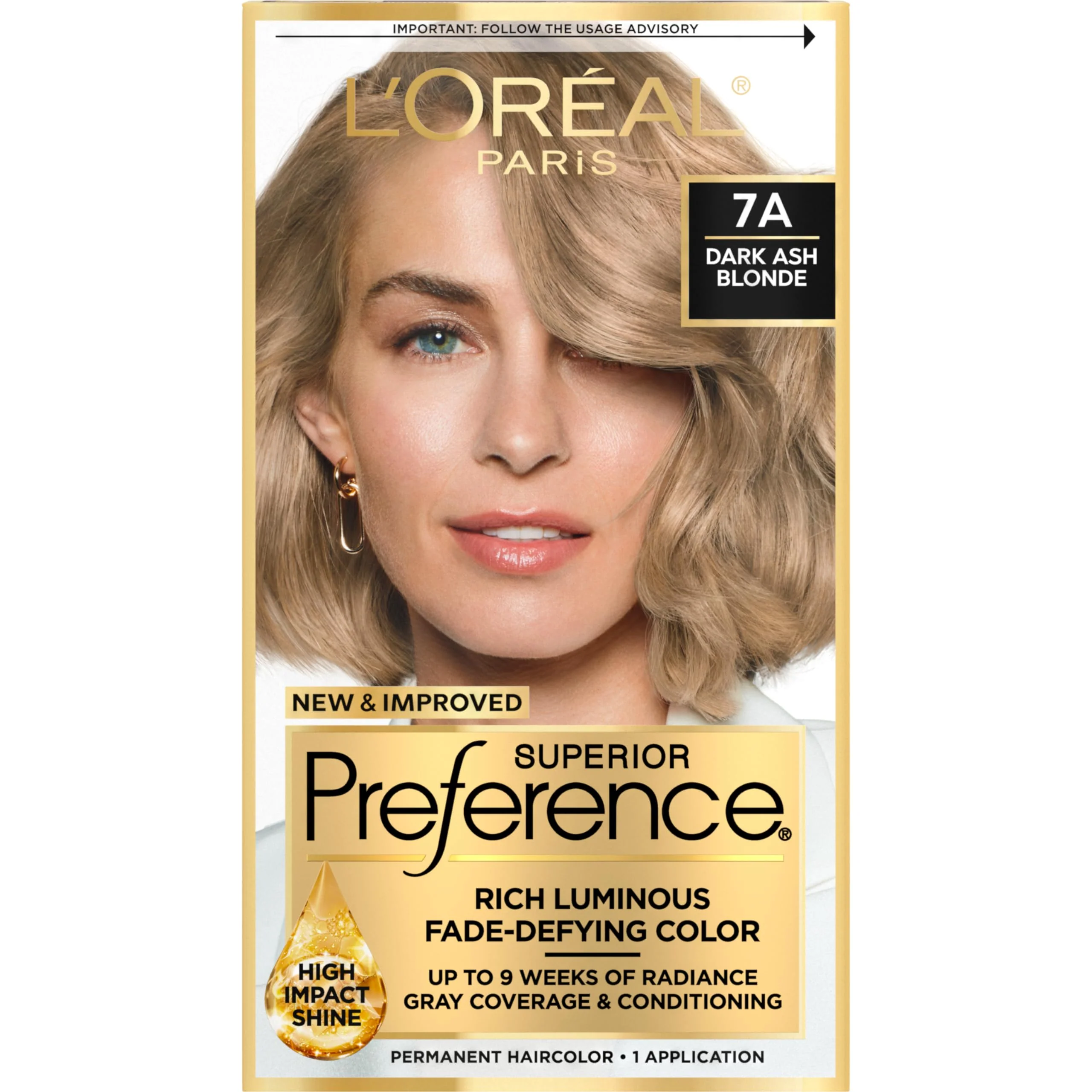 Reusable L'O Paris Superior Preference Luminous Fade-Defying Permanent Hair Color Hair Dye For Up to 9 Weeks of Radiance Dark Ash Blonde 7A 1 Hair Dye High-End