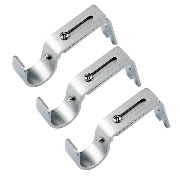 Trusted Max Set of 3Pcs Adjustable Metal Curtain Pole Rod Wall Bracket Hook Holder Silver Organic