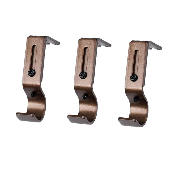Durable Max Set of 3Pcs Adjustable Metal Curtain Pole Rod Wall Bracket Hook Holder Brown Certified