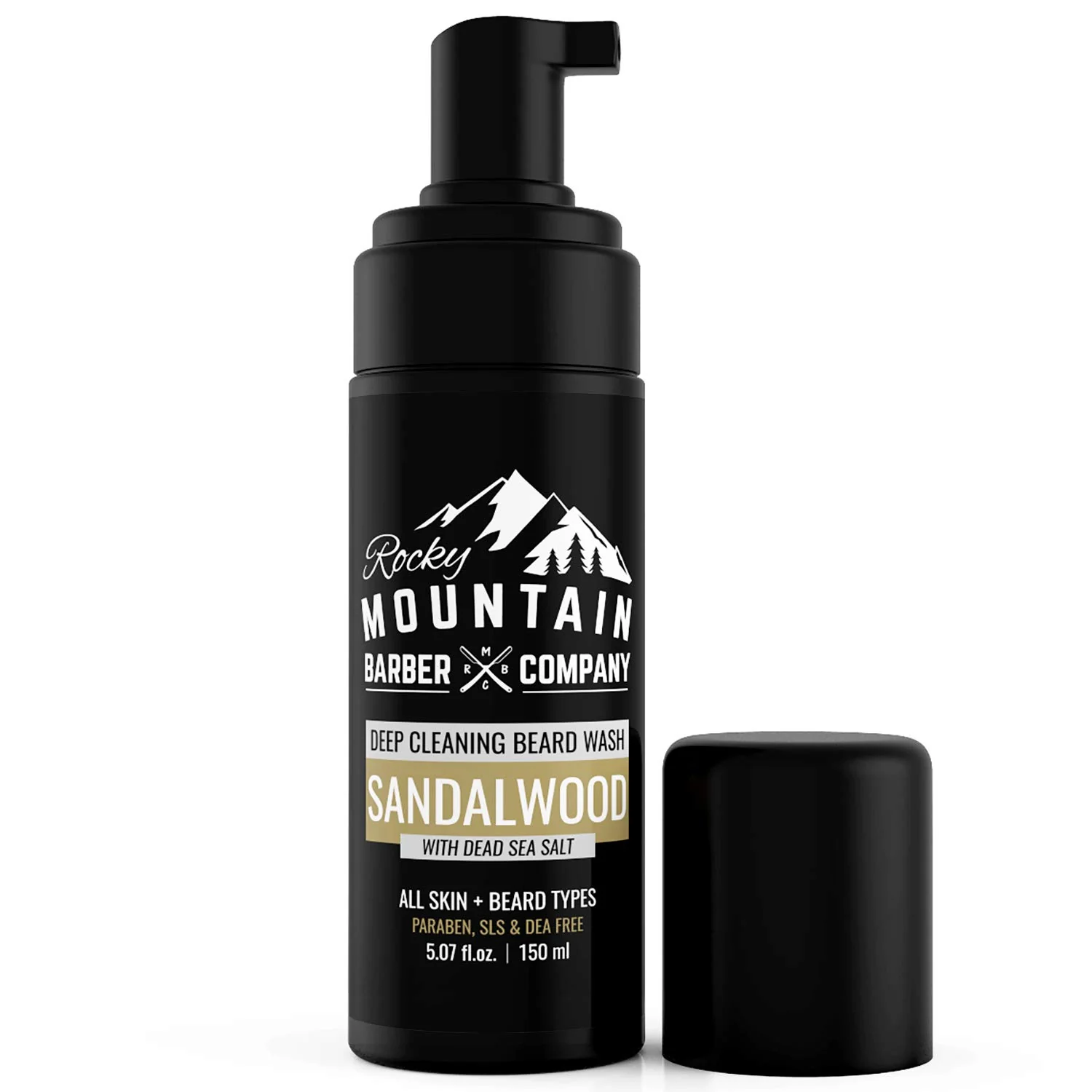 World-Class Rocky Mountain Barber Company Foaming Sandalwood Beard Wash - With Sandalwood Essential Oil Vitamin B5 Dead Sea Salt - 5 oz Quality