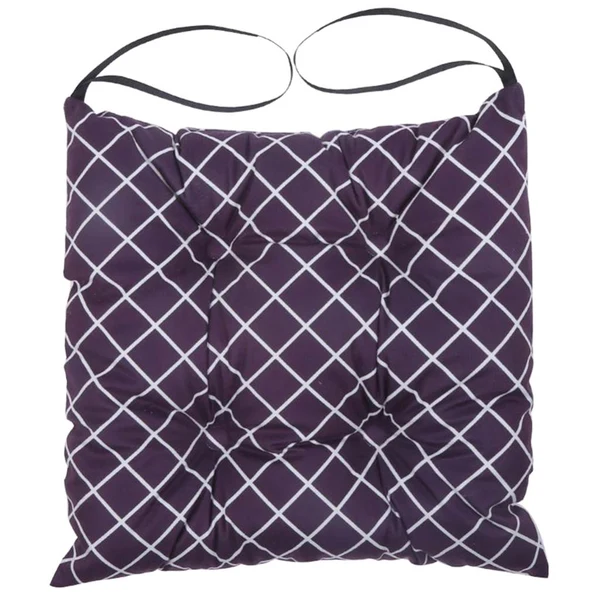 Outstanding Max Square Cotton Dining Chair Seat Cushion Pad with Ties Grid Purple-35cm First-Class